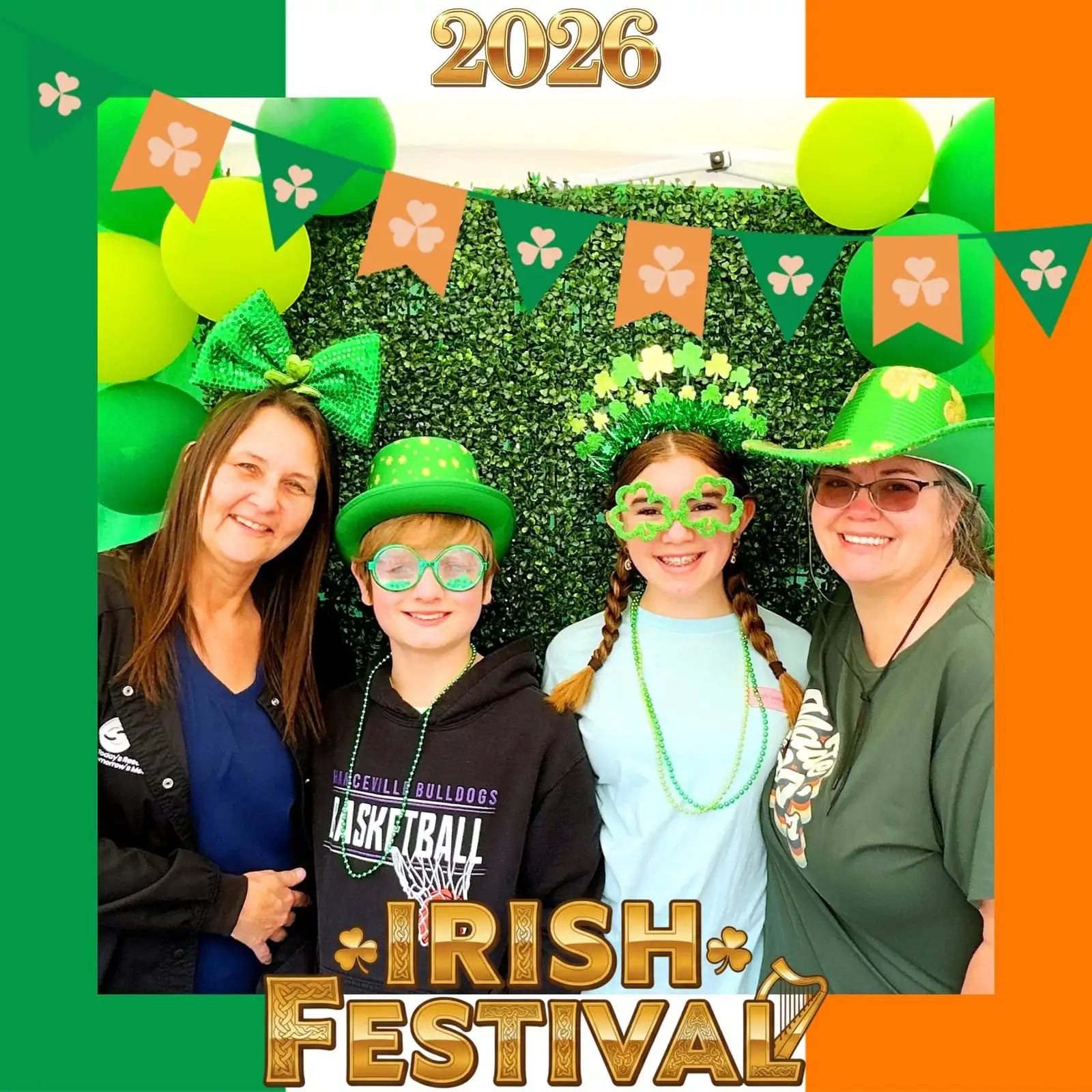 A group of five posing at the Hanceville Irish Festival